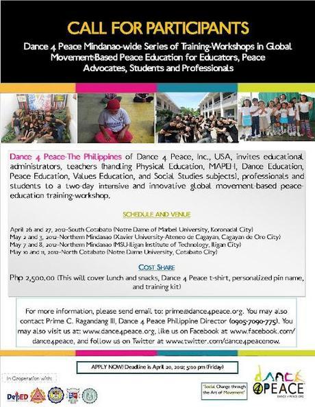 Dance 4 Peace Mindanao-wide Series of Training-Workshops in Global Movement-based Peace Education for Educators, Peace Advocates, Students and Professionals