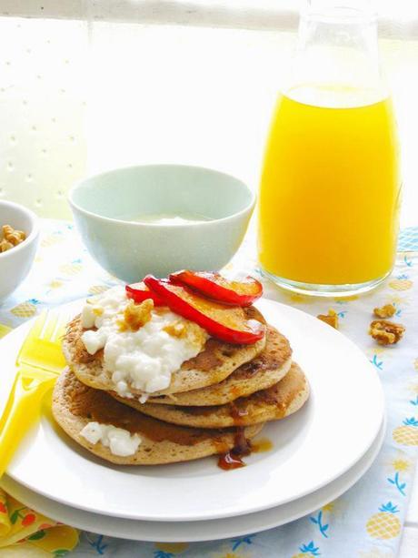 Buckwheat Pancakes with Cottage Cheese-Walnuts and Caramelized Apples