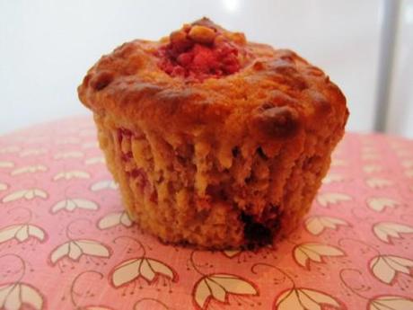 A raspberry oatmeal low fat muffin