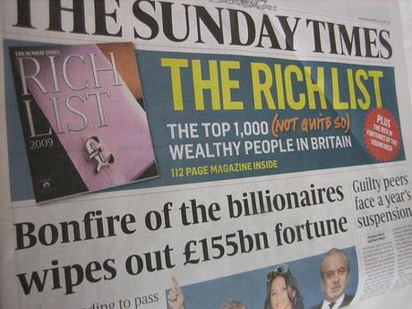 Sunday Times Rich List 2012 - NEW RECORD - coincides with second global recession