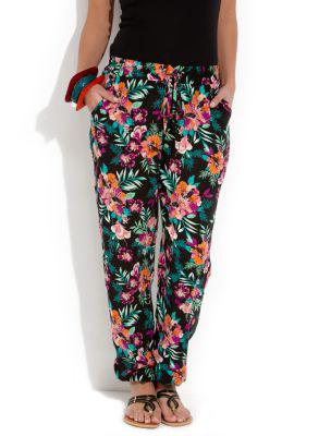 Black Pattern (Black) Tropical St Lucia Slim Leg Trouser | 249748209 | New Look