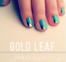 Gold Leaf Manicure MN Stylist turquoise nail trend