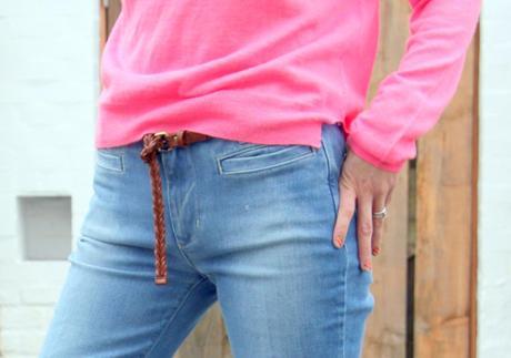 Flare jeans and neon sweater