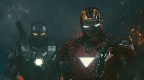 Don Cheadle as War Machine and Robert Downey Jr as Iron Man in Iron Man 2