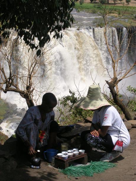 Traditional Ethiopian coffee ceremony overlooking Tissisat Falls
