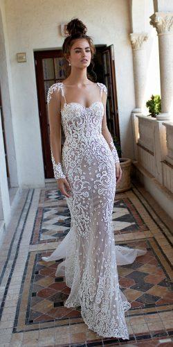 berta wedding dresses 2019 lace illusion sweetheart neckline long sleeve sheath
