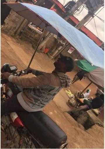 Okada With Customized Umbrella Spotted In Lagos (Photos)