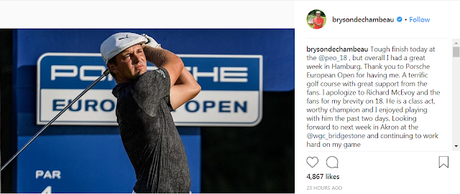 Bryson DeChambeau Instragram post