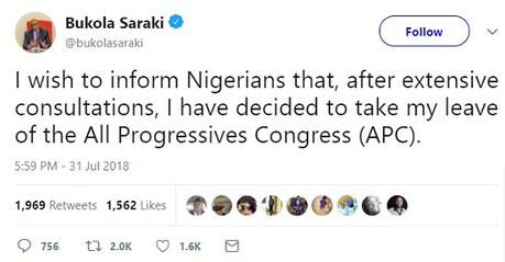 BREAKING: Senate President, Bukola Saraki Finally Dumps APC