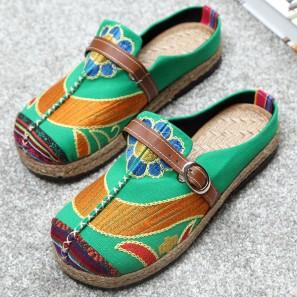 Socofy Colorful Embroidered Buckle Folkways Loafers 