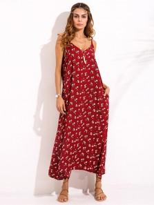 Boho Floral Printed Spaghetti Strap Maxi Dresses