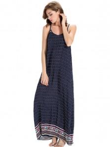 Boho Printed Sleeveless Strap Beach Maxi Dress