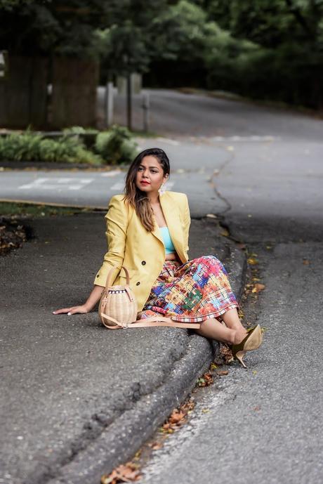 summer brights, zara embroidered skirt, sports bra, blue under armor sports bra, fashion, style, blazer, summer layering, myriad musings .