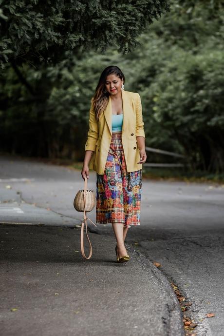 summer brights, zara embroidered skirt, sports bra, blue under armor sports bra, fashion, style, blazer, summer layering, myriad musings .