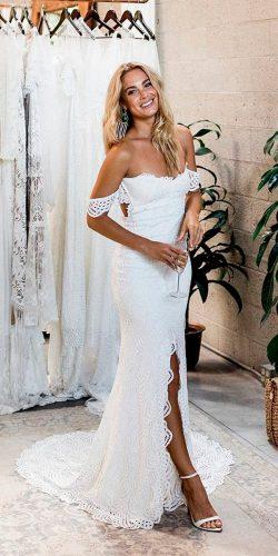 grace loves lace wedding dresses sheath high slit beach off the shoulder lace romantic