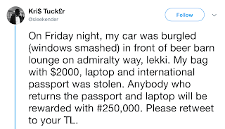 Man Offers N250k To Anyone Who Can Help Recover His Bag Stolen In Lagos (See here)