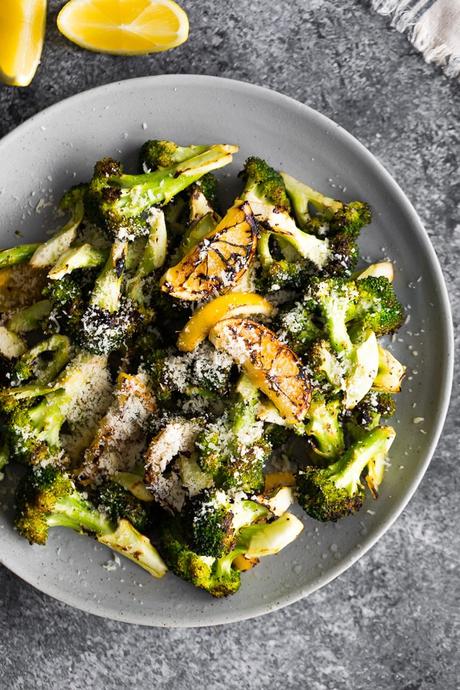 plate with Grilled Broccoli with Lemon & Parmesan