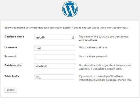wordpress database config file
