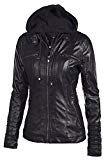 QZUnique Women's Faux Leather Zipper Motorcycle Bomber Biker Jacket Medium Black