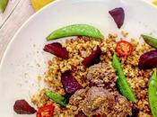 Recipe|| Cumin-spiced Mustardy Meatballs, with Sauteed Sugar Snaps Roast Beetroot