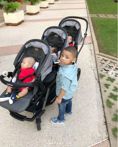 So Cute: Fani-Kayode’s Beautiful Wife, Precious And Her Triplets Step Out In Red (Photos)