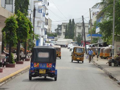 Tuk tuks driving near Haile Selassie Avenue, Mombasa