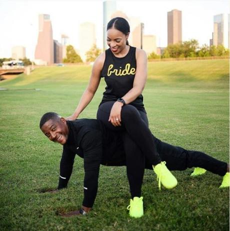 Lady Sits On Top Of Her Fiance As He Does Press-Up In Pre-Wedding Photo