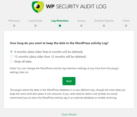 WP Security Audit Log Retension