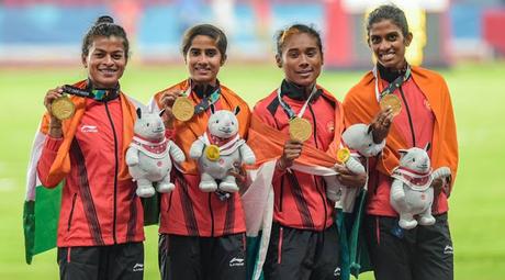 Hima Das, Poovamma, Poovamma, Sarita Gayakwad  and VK Vismaya - bring Gold at Asian Games 2018