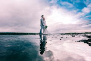 beach bride clouds