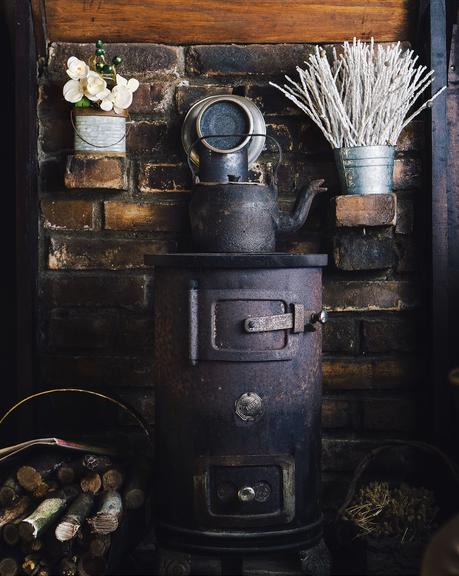 old cast iron furnace and kettle brick wabi-sabi