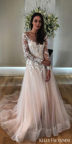 kelly faetanini wedding dresses blush pink tulle long sleeve natural gown alba