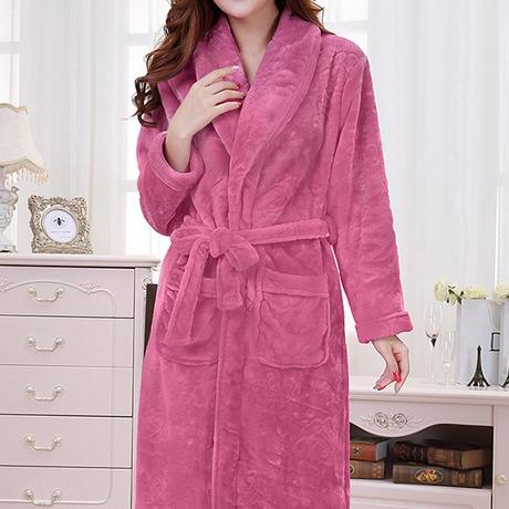 Comfy Flannel Turn-down Collar Long Sleeve Bathrobe Thicken Nightgown For Women