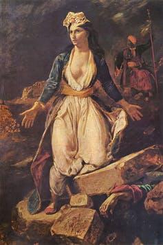 In ‘Greece on the Ruins of Missolonghi,’ Delacroix uses a pale female figure to symbolize Greece