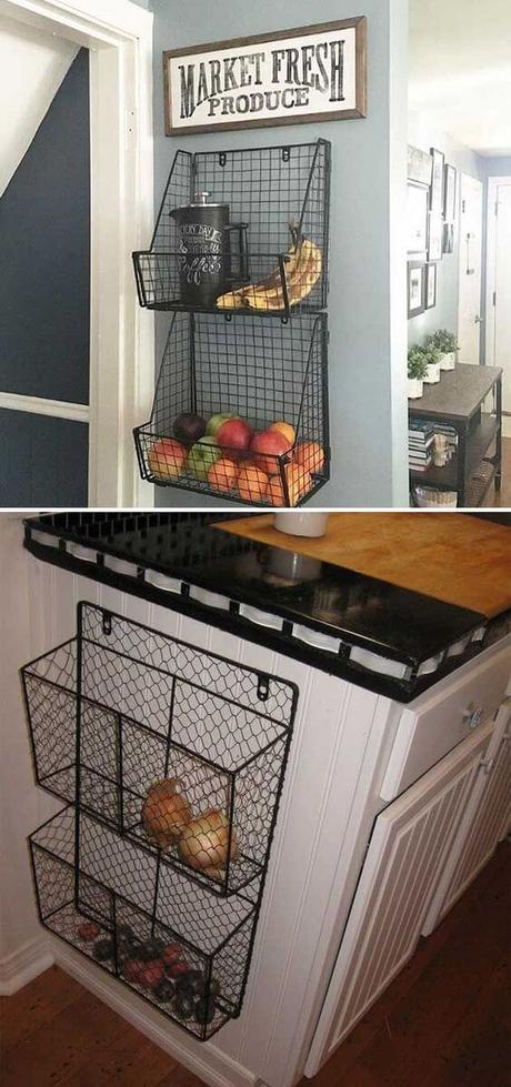 small kitchen decor ideas - 11. Wire Baskets For Kitchen Storage - Harptimes.com