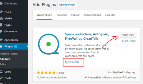 Cleantalk WordPress plugin install