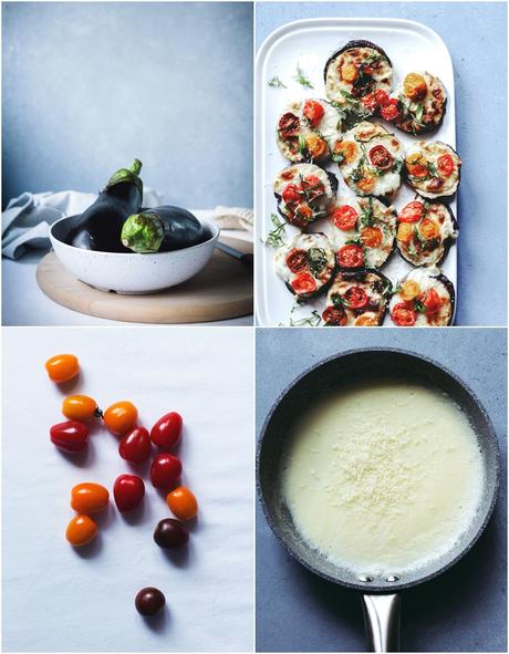 Roasted Aubergines with Bechamel Sauce, Tomatoes and Basil (+ Video)