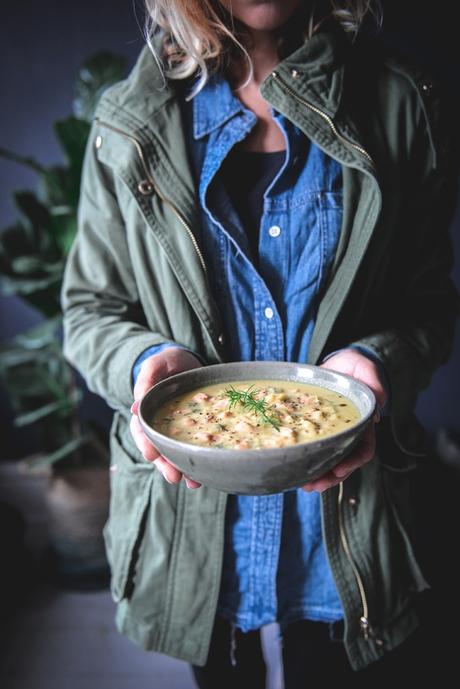 Creamy Cauliflower Salmon Chowder (with Dairy Free Option) // www.WithTheGrains.com