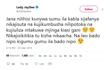 “Jana nilihisi kunywa sumu” Singer Lady Jay Dee comes dangerously close to committing suicide “Jana nilihisi kunywa sumu” Singer Lady Jay Dee comes dangerously close to committing suicide