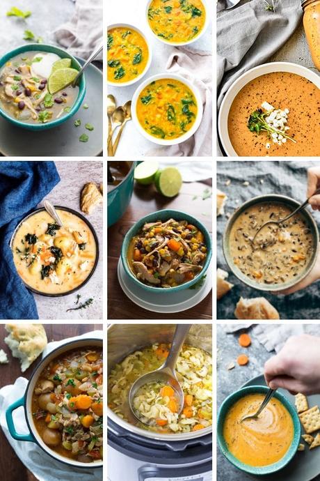 collage image of healthy Instant Pot soups and stews 