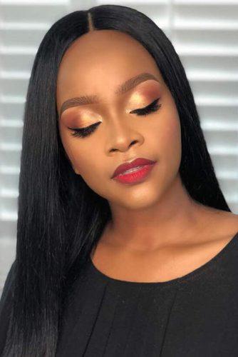 black bride makeup with aroows gold eyeshadows and red lips dorannebeauty