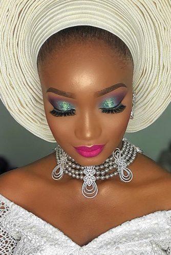 black bride makeup shimmer blue lilac with arrows and pink lips _beautybyqueen_