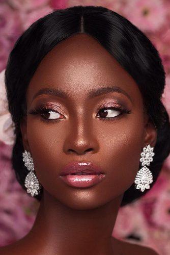 black bride makeup elegant pink shimmer tones natural lips bronze skin iamdodos