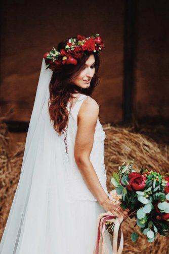 wedding hairstyles for long hair girl with red flower crown andrey volkov