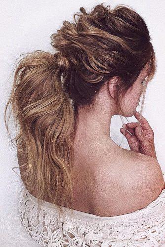 wedding hairstyles for long hair messy high ponytail