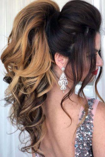 wedding hairstyles for long hair high ponytail with swept back and loose curls komarova_websalon