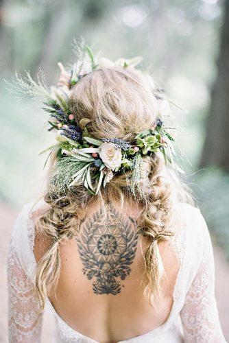 wedding hairstyles for long hair messy breids and boho flower crown dearloversphoto via instagram