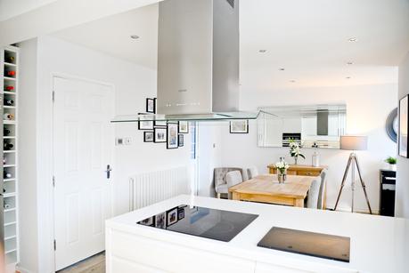 white modern Scandinavian style kitchen diner, modern white kitchen, modern rustic kitchen, 