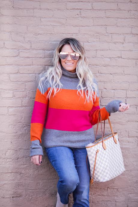 Pink and orange neon colorblock sweater