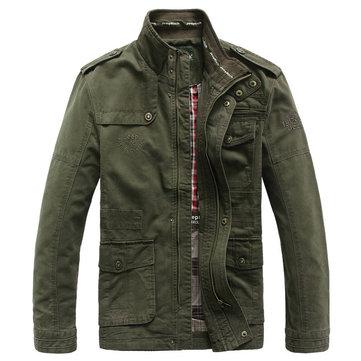 Plus Size Military Epaulets Outdoor Stand Collar Casual Cotton Jacket